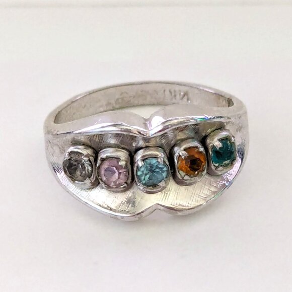 Vintage UNCAS 14KT G.E. (Gold Electroplate) Rhinestone Mother's Ring Size 8 - Picture 1 of 6